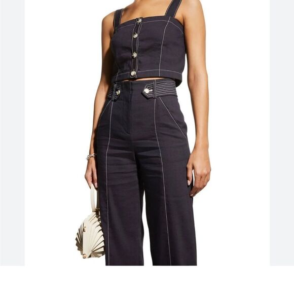 Veronica Beard Tiffany Linen Button-Front Crop Top NWT XL $298 - Picture 1 of 5